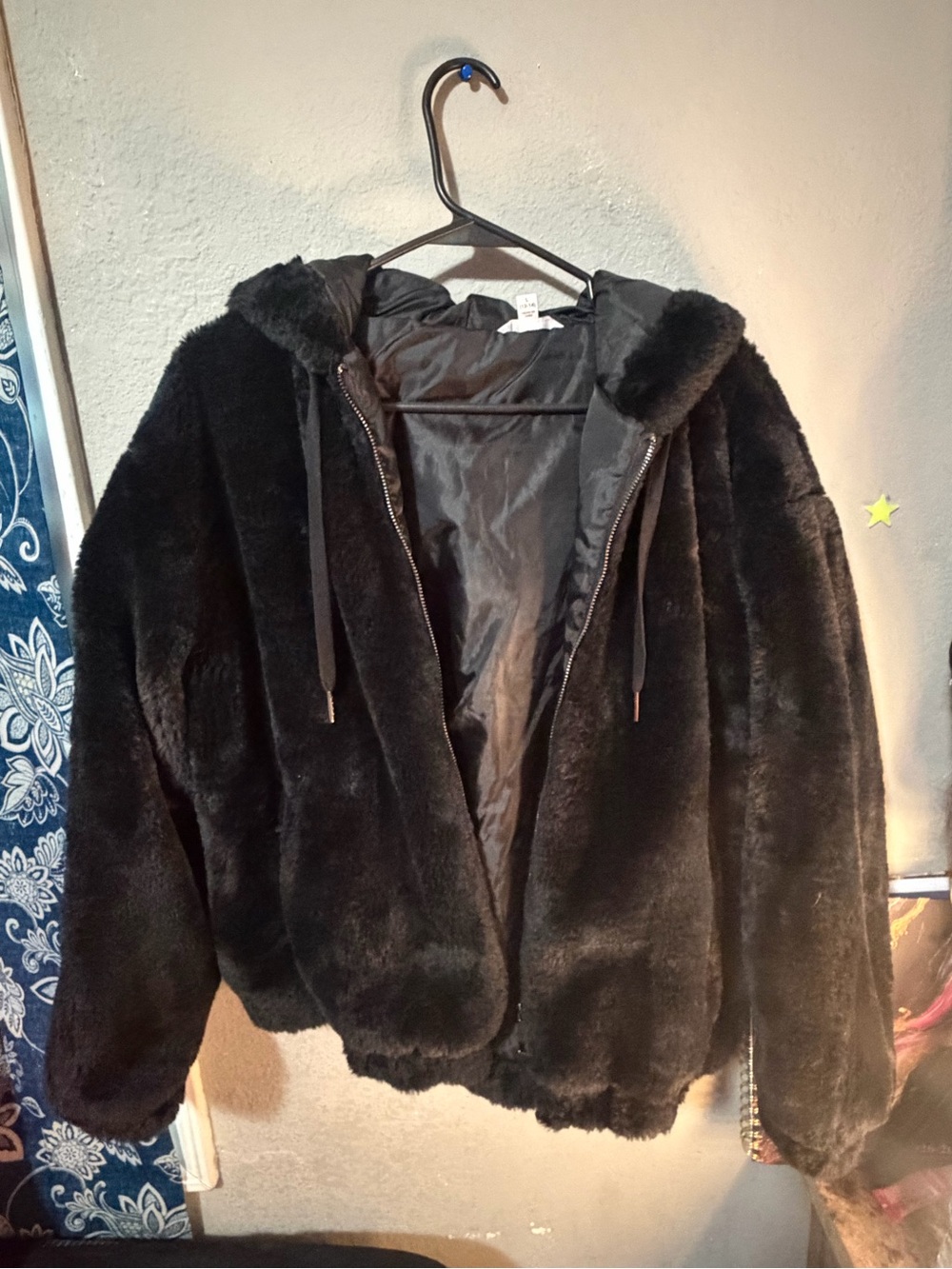 Black Faux Fur Hooded Jacket - Women
